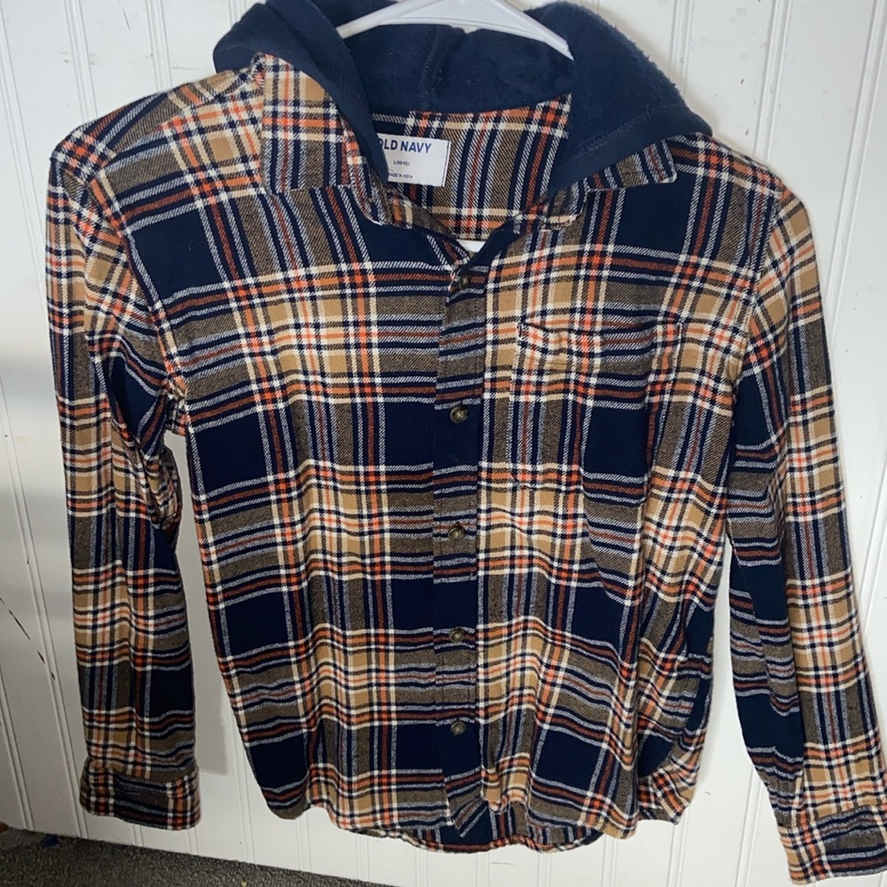 Boys size 10/12 button up with a hood
